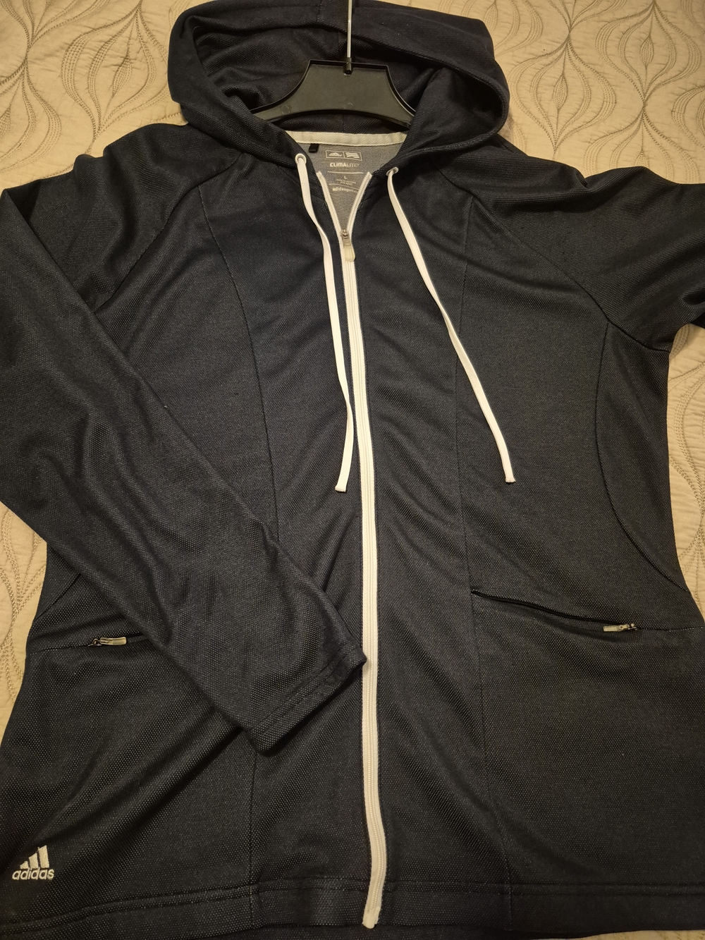 Adidas Golf Women’s Navy Blue Full-Zip Hoodie Sweater With White Zipper. - Picture 3 of 6